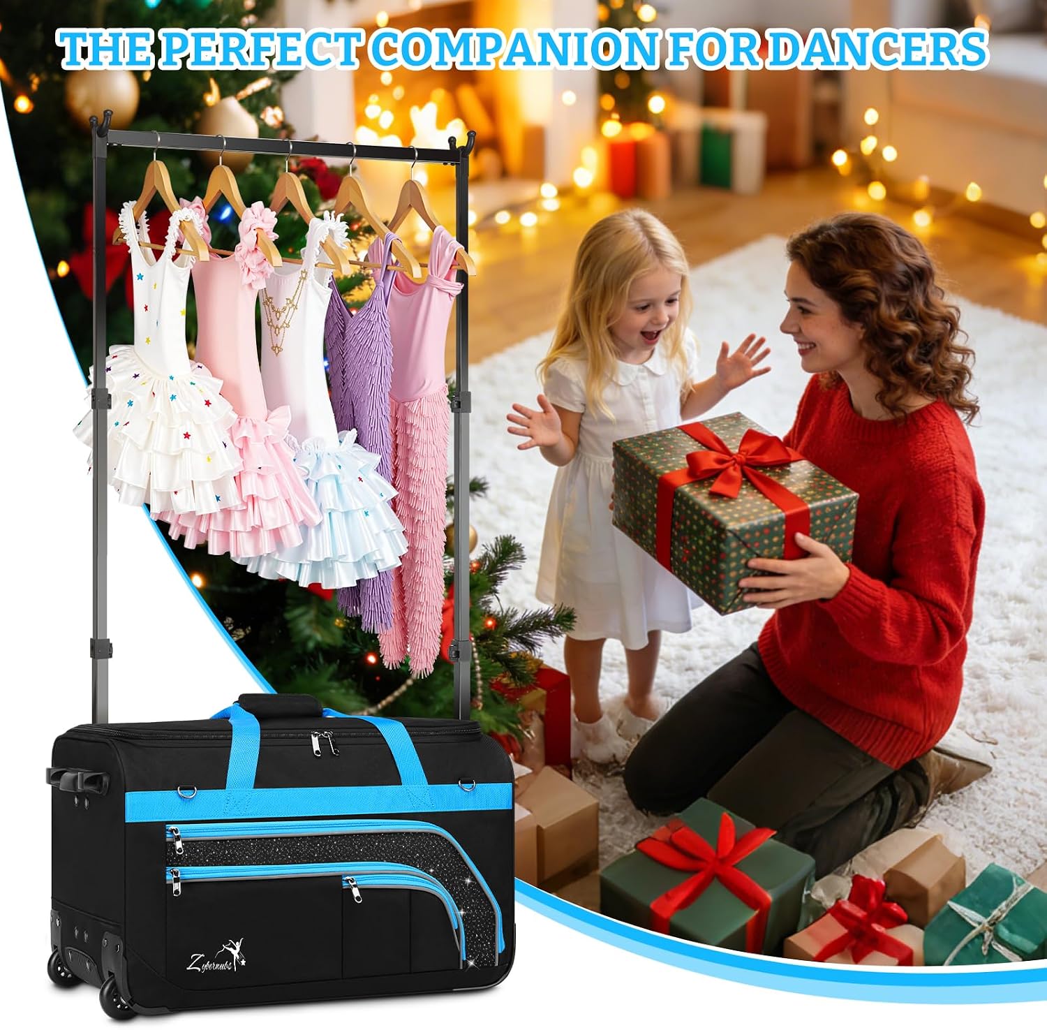 Dance Bag with Garment Rack - 28 Inch Professional Dance Competition Duffle Bag with Rack - Wheeled Dance Suitcase with Multiple Pockets for Dancers, Athlete, Travelers, and Livestreamer