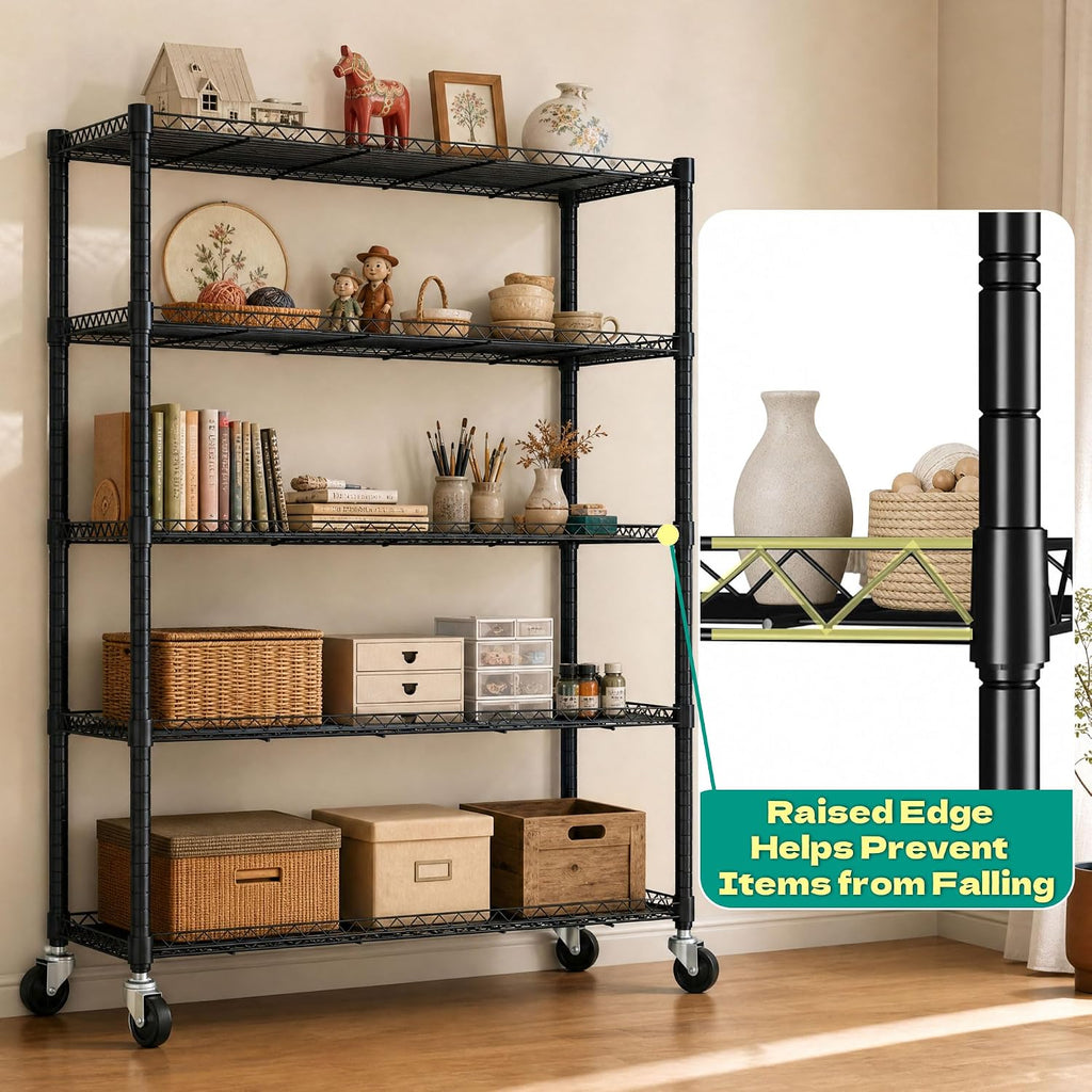 Wire Shelving Unit with 600D Oxford Cover, 36' W x 18' D x 72' H, 5-Tier Heavy Duty Rolling Shelf Rack on Wheels for Garage, Basement & Warehouse