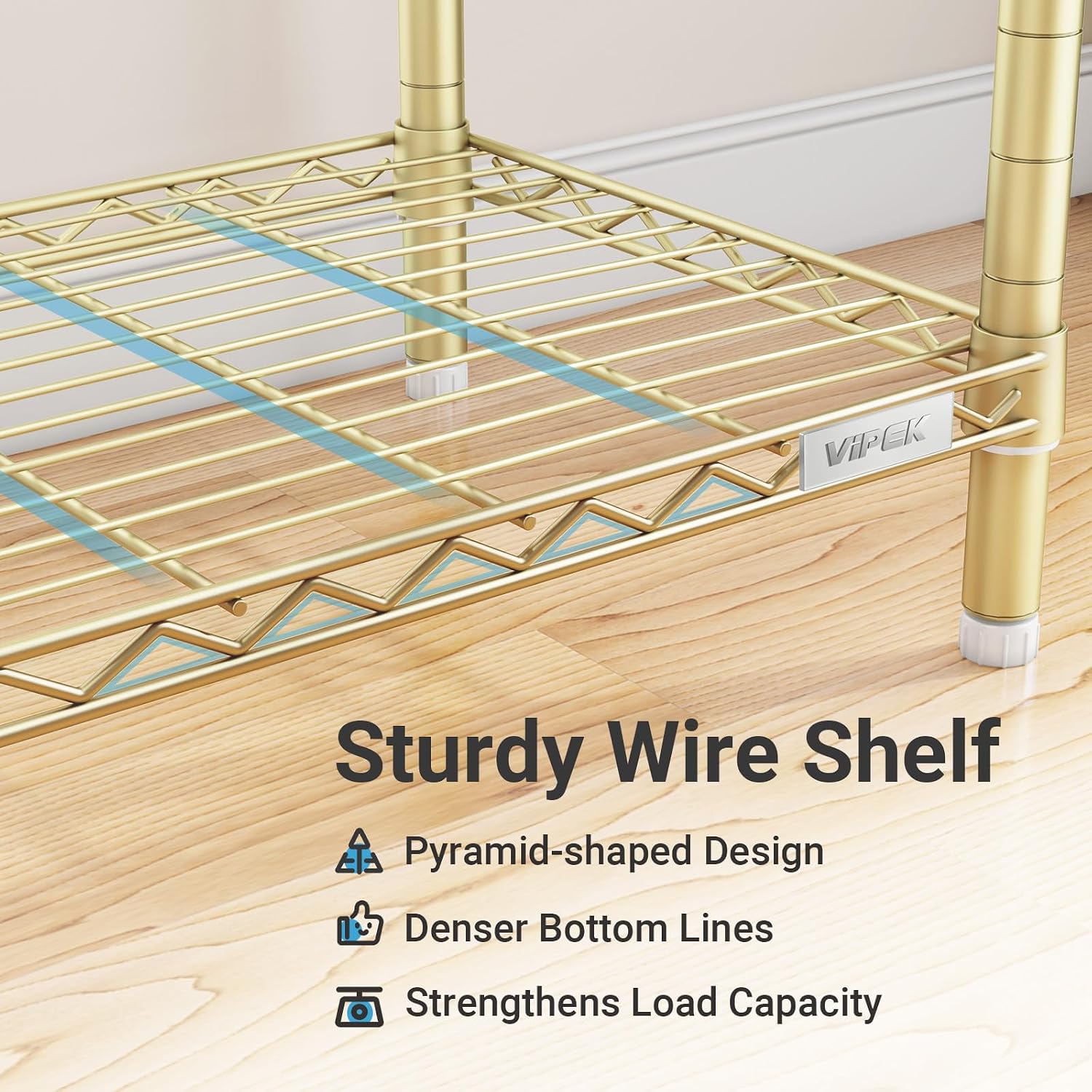 VIPEK V5i Garment Rack Heavy Duty Clothes Rack, Portable Closet Wardrobe Bedroom Armoires Freestanding Clothing Rack with 8 Adjustable Shelves & 4 Hang Rods, 68.9' L x 15.7' W x 76.4' H, Gold