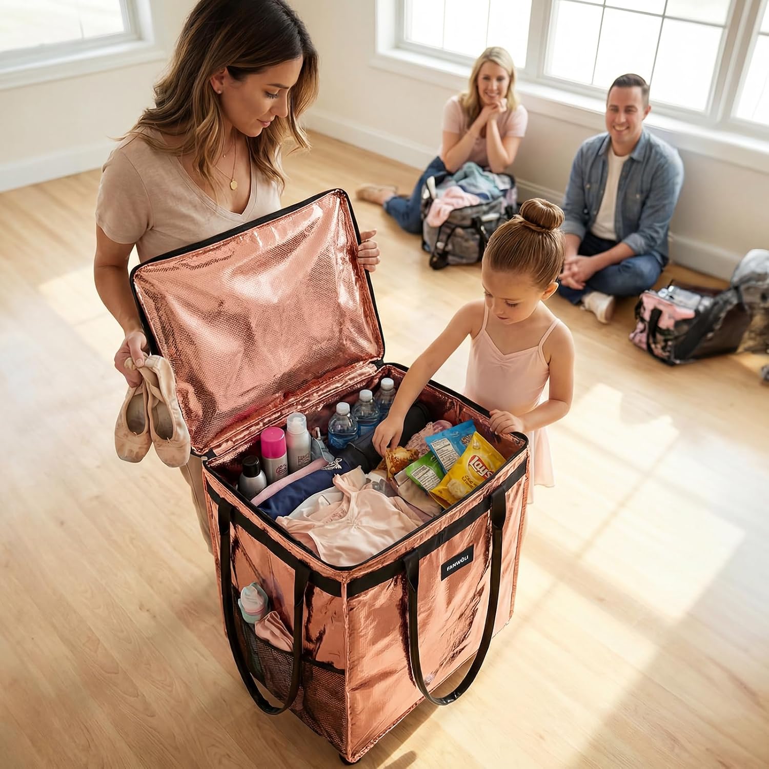 Fanwoli Dancer's Mobile Combo:80L Reusable Grocery Bag on Wheels + 23' Dance Bag with Garment Rack|Upgrade Stability, Simplify Your Move| Ideal for Competitions, Rehearsals & Daily Errands
