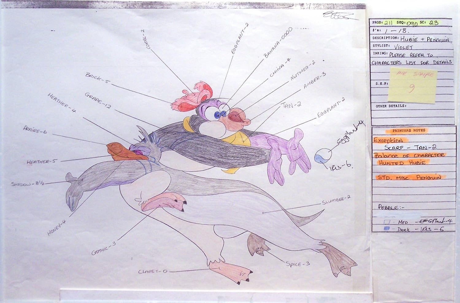 Pebble and the Penguin 1992, Original - Don Bluth Studios - Animation Cel Color Key Drawing