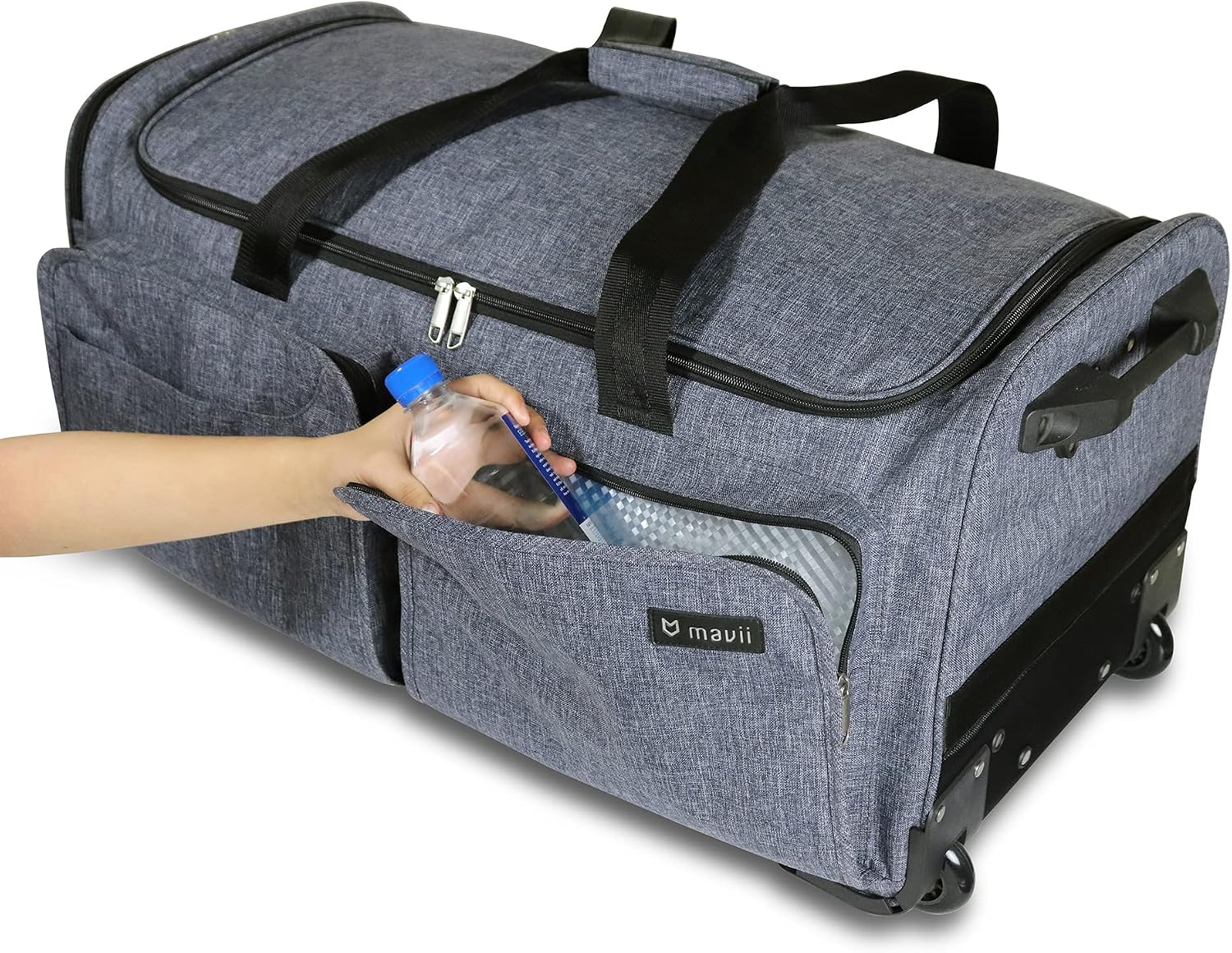 Mavii™ SIGNATURE 2-pc Set - Wheeled 28 Inch Collapsible Garment Rack Duffel + 'The Convention Backpack - 17 Inch Suitcase-style Dance Backpack, Versatile Travel Gear Set, Heathered Gray