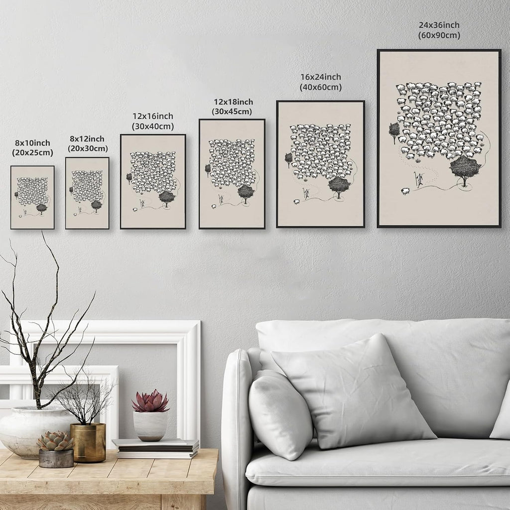 Jesus Good Shepherd Poster Christian Wall Art Jesus Leaves The 99 Religious Sketch Canvas Print The Lost Sheep Bible Verse Wall Decor for Bedroom Church Prayer Room 24x36inch Aluminum Framed