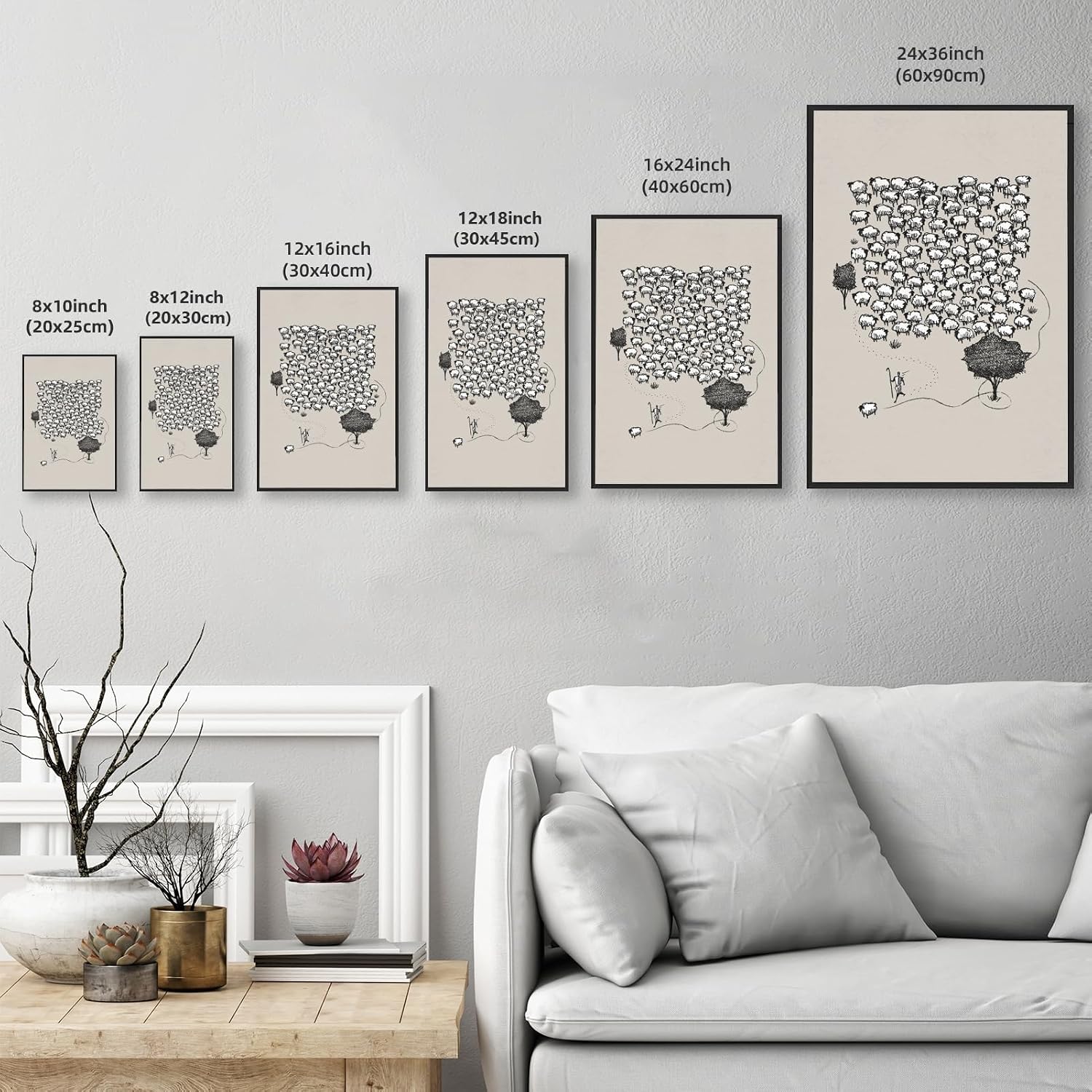 Jesus Good Shepherd Poster Christian Wall Art Jesus Leaves The 99 Religious Sketch Canvas Print The Lost Sheep Bible Verse Wall Decor for Bedroom Church Prayer Room 24x36inch Aluminum Framed