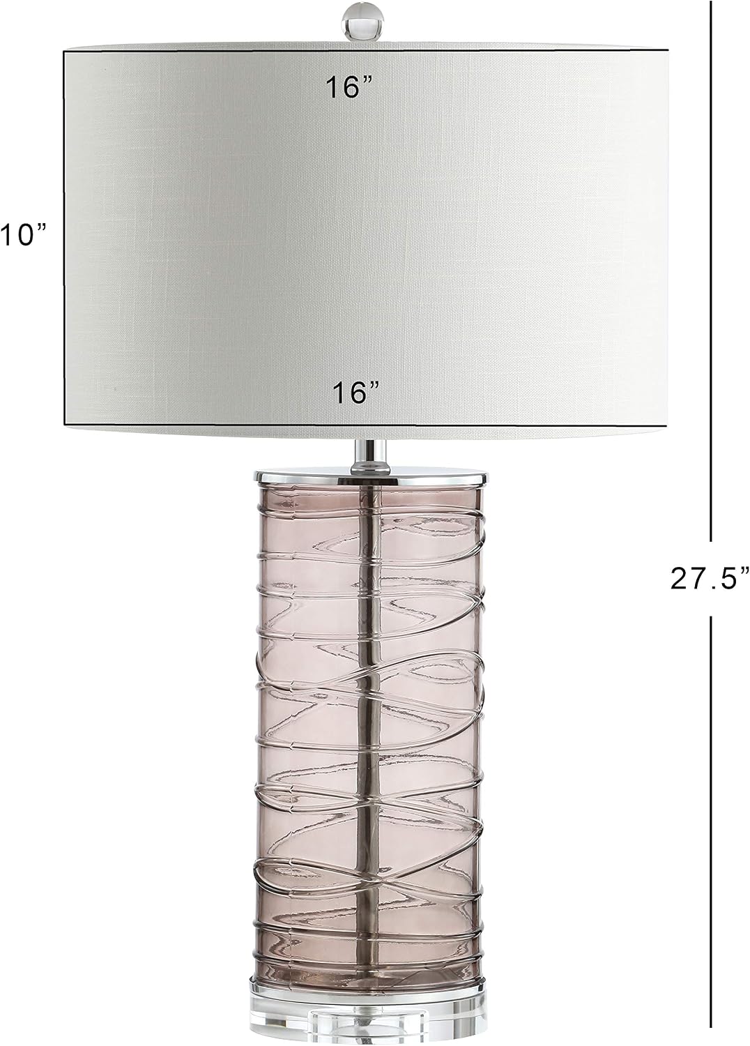 Eyely EYL4016C-SET2 Bailey 27.5' Modern Fused Glass Cylinder LED Table Lamp for Reading Room, Living Room, Office, Bedroom, Transitional, Coastal, Glam, Smoky Gray (Set of 2)