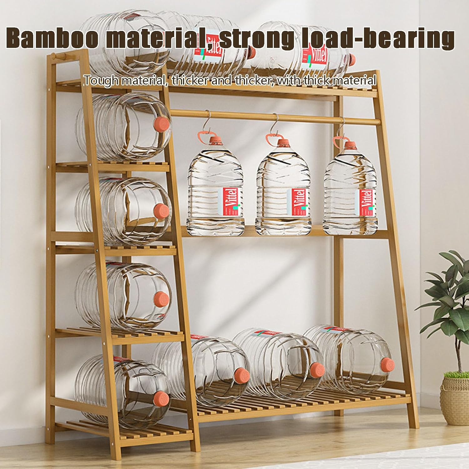 Bamboo Trapezoid Clothing Rack, Garment Rack with 5-Tier Storage Shelves Multi-Functional Clothes Hanging Rack Stand for Bedroom Living Room, Natural