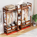 Bamboo Garment Rack for Hanging Clothes, Multi Tier Clothes Rack w/Storage Shelves, Heavy Duty Clothing Rack Wardrobe Closet Organizer, Brown,170cm