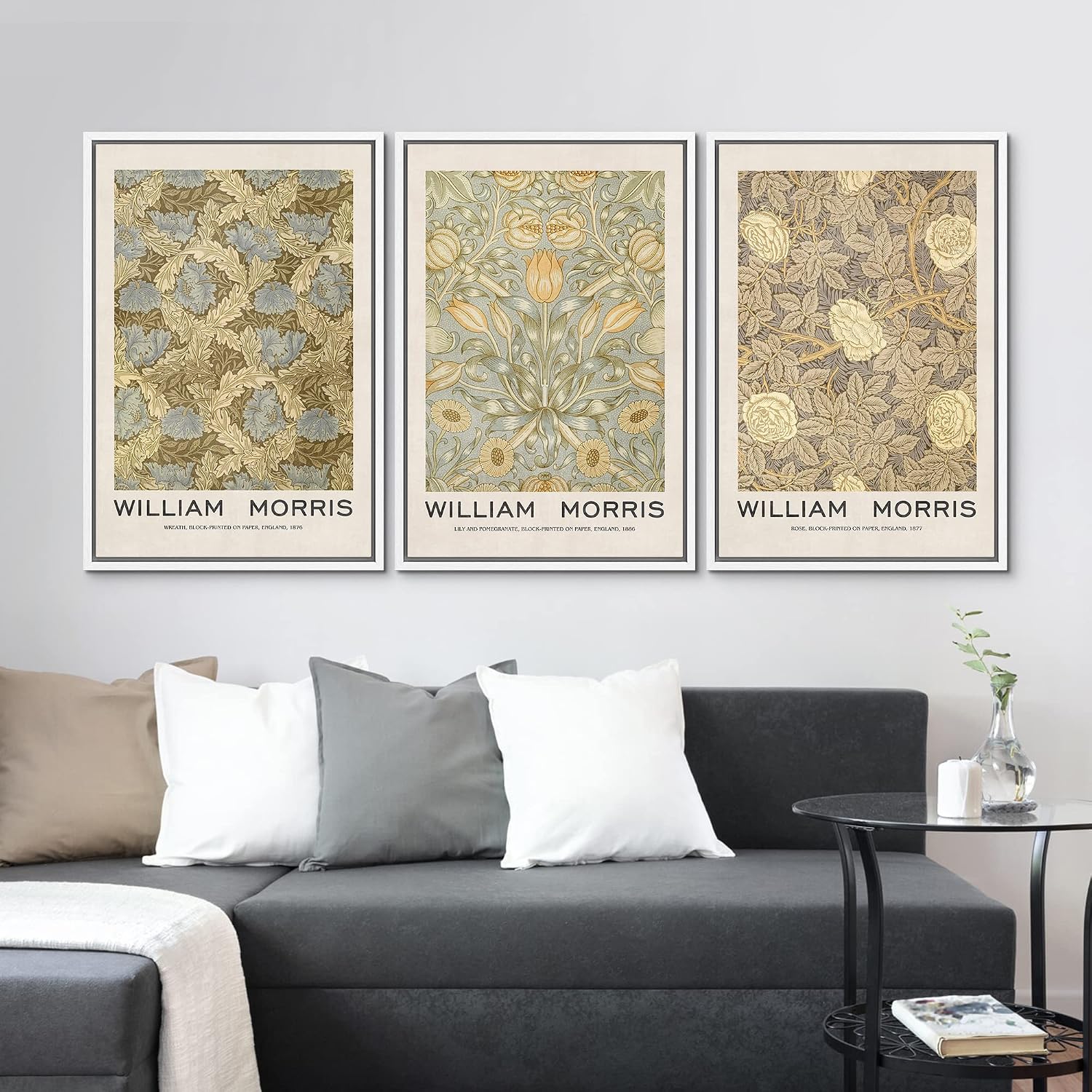 MUDECOR Framed Canvas Print Wall Art Set William Morris Floral Tapestry Pattern Nature Wilderness Wilderness Illustration Modern Art Decorative Realism Rustic Vintage for Bedroom - 24'x36'x3 White