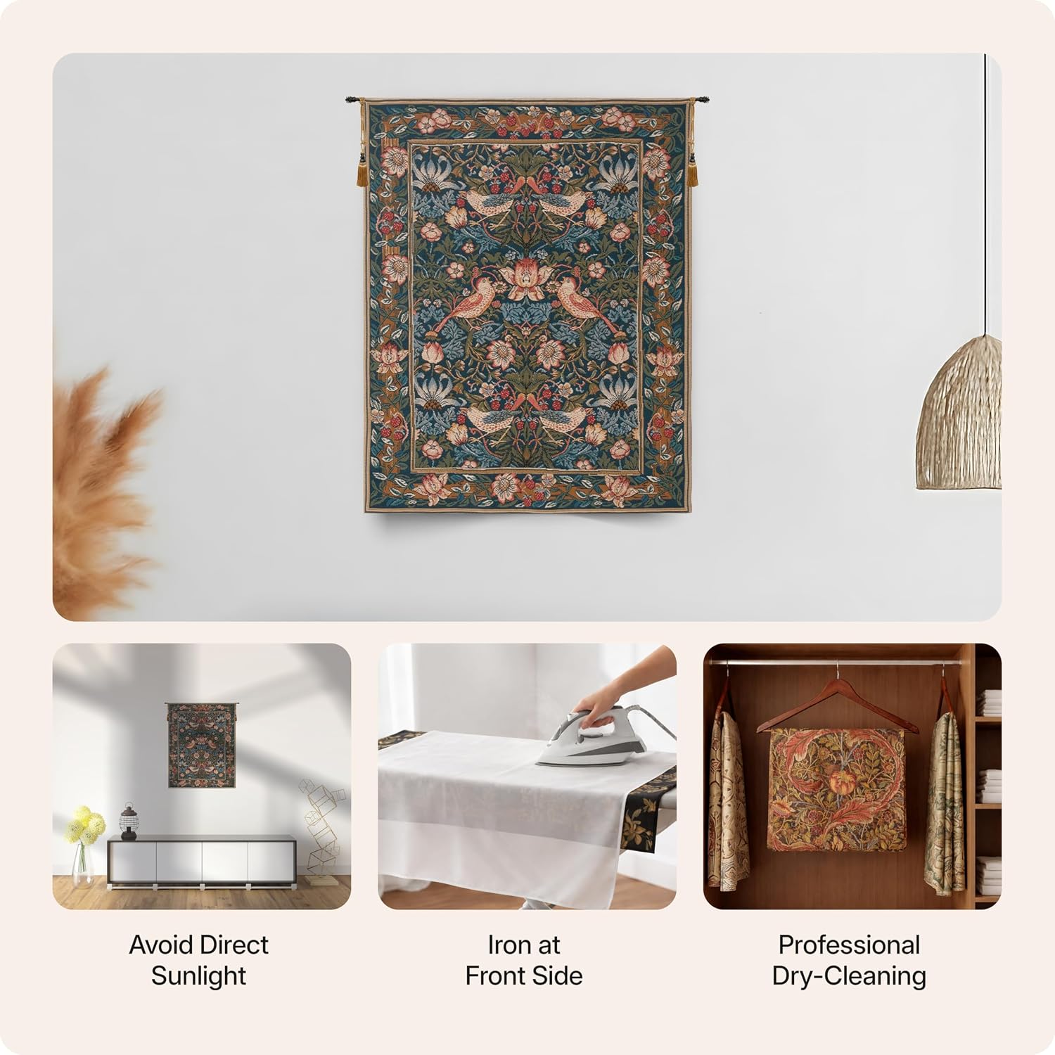 Charlotte Home Furnishings Inc French Boho Tapestry Wall Hanging 26 x 19 in, Birds Face to Face Wall Tapestry decor for Living Room Home Decor, European Cotton Jacquard Woven