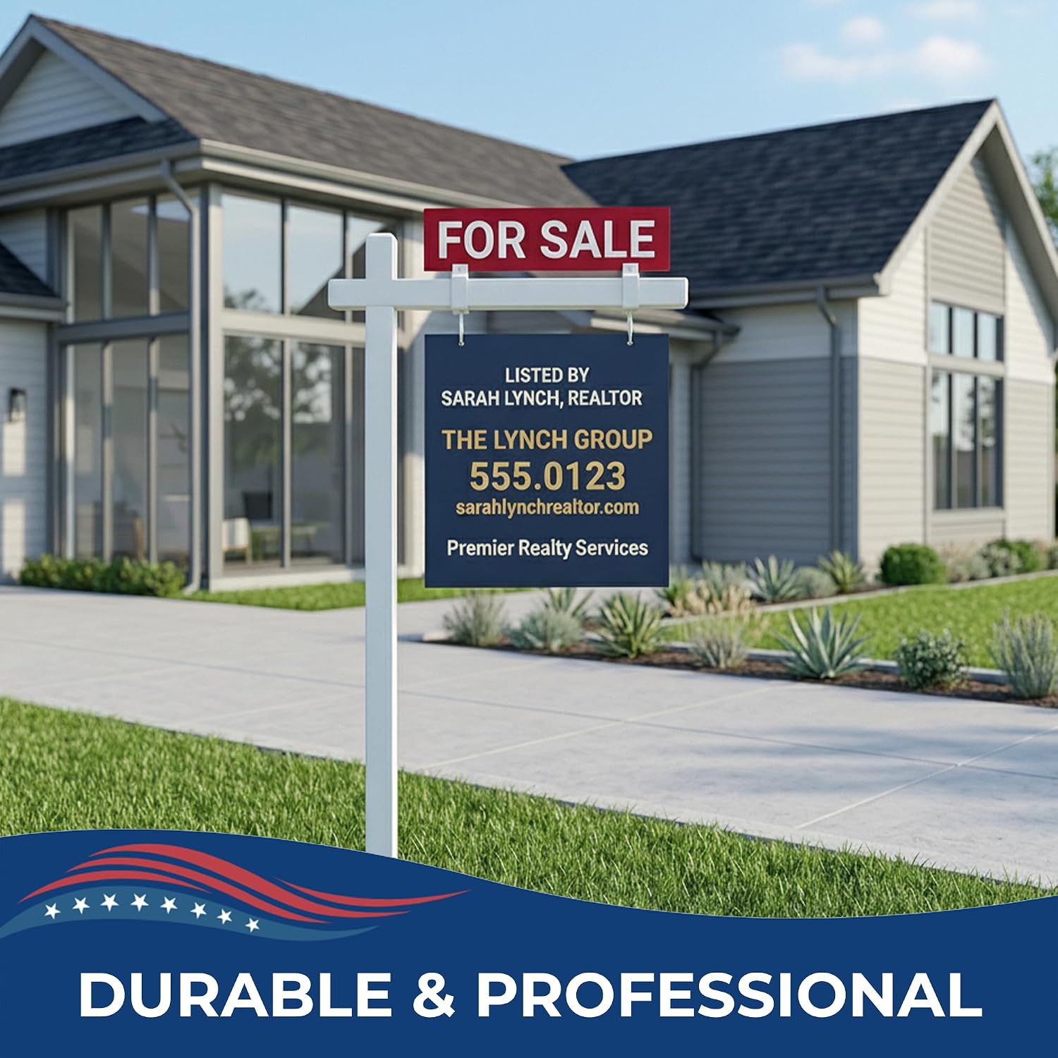 Custom Real Estate Sign Post By DC – Yard Sign Holder with Hanging Panel and Stake | Outdoor Sign Post for Business Advertising, For Sale and Open House Signs | Made in USA