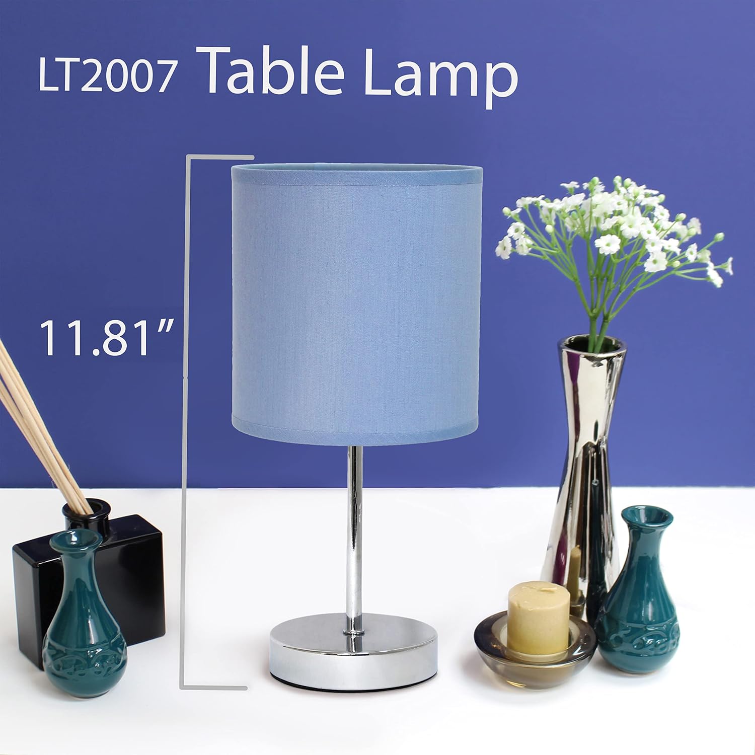 Simple Designs LT2007-PRP-2PK Basic Chrome Mini Table Lamp for Living Room, Bedroom, Purple (Pack of 12, 24 Count Total)