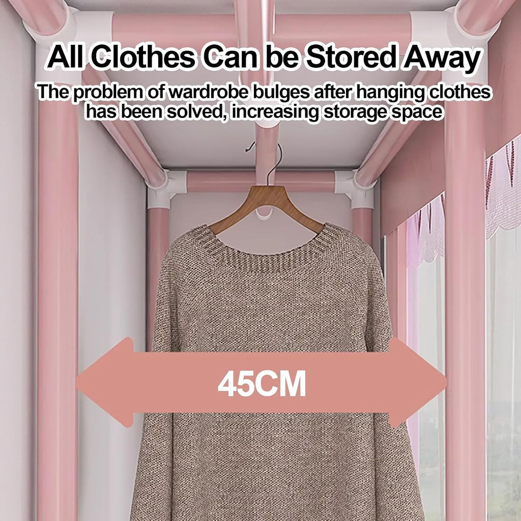Heavy Duty Portable Wardrobe Closet With Cover, Freestanding Coat Storage Garment Racks For Hanging Clothes, Foldable Covered Clothes Rack For Bedroom(Pink2,100x170x45cm)
