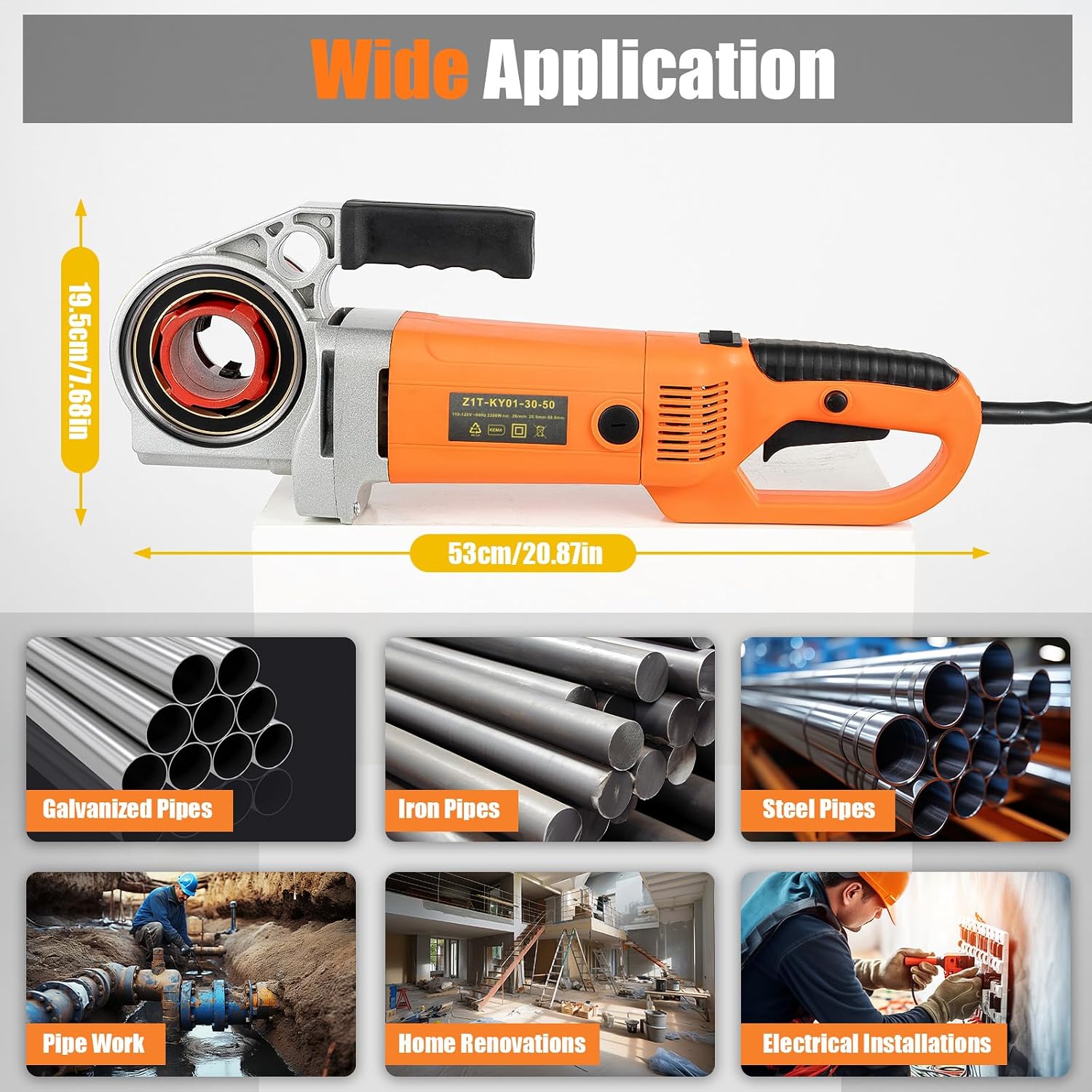 Electric Pipe Threader, 2300W Pipe Threading Machine Heavy-Duty Hand-Held Power Drive Kit Portable With 6 Dies 1/2-Inch to 2-Inch Pipe Threading Die Heads, Ratchet Pipe Threader Kit