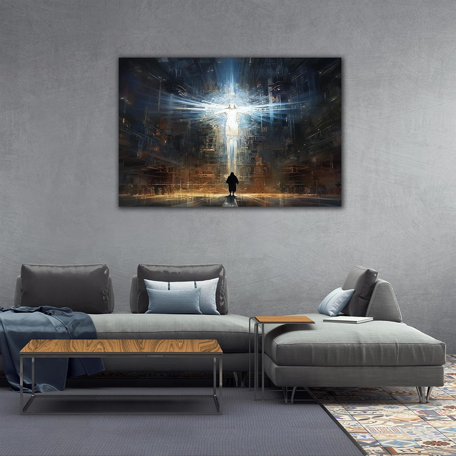 ANRUOXI Jesus Wall Art, Picture of Jesus Crucifixion Canvas Prints Christian Religious Canvas Wall Decoration, Death of Jesus Poster Printing Living Room Painting Bedroom Church Decor 32' Hx48 W Inch