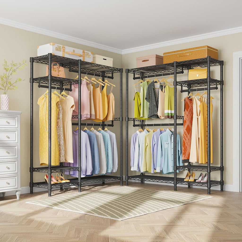 VIPEK Clothes Rack for Hanging Clothes, Heavy Duty Closet Rack with 4 Tiers Wire Shelving & 3 Hanging Rods, Free Standing Closet Wardrobe, 45' Lx16.5 Wx76.4 H, Max Load 700LBS, Black