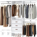 Armocity 5FT Small Closet System with 3 Fabric Drawers, 60 Inches Walk In Closet Organizer System With 3 Adjustable Shelves, Heavy Duty Clothes Rack Built-In Garment Rack, 59' L x 16' W x 71' H, White