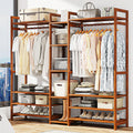 Bamboo Garment Rack Solid Wood Clothes Rack, Clothing Racks with Shelf, Freestanding Garment Racks for Hanging Clothes, Coats, Skirts, Shoes, Bags, Wardrobe Closet Organizer(130cm)