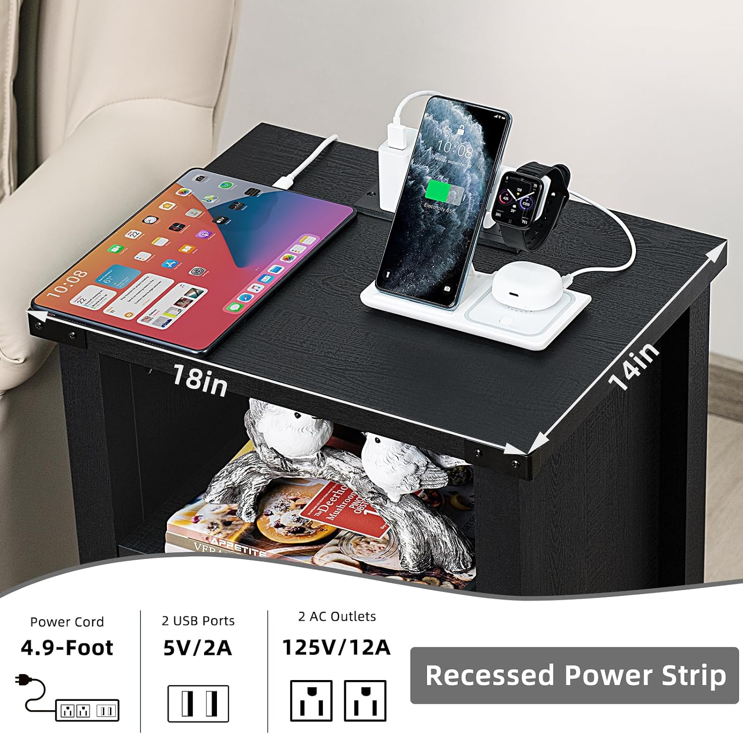 Joaxswe Night Stand Set of 2, 18 Inch Farmhouse Nightstand with with Charging Station and USB Port, Rustic Couch End Table with Magnetic Door, Wood Bed Side Tables for Bedroom, Home, Black