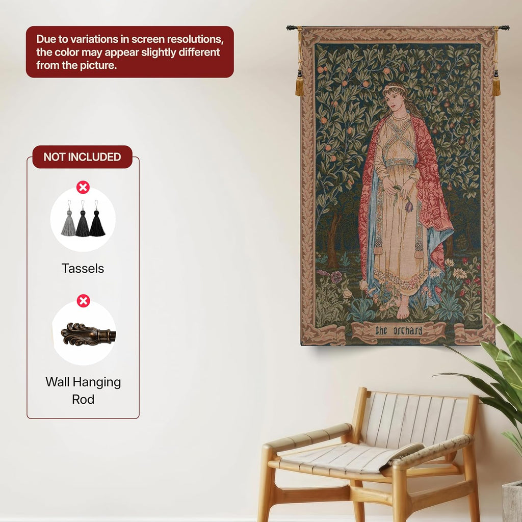 Charlotte Home Furnishings Inc French Boho Tapestry Wall Hanging 48 x 30 in, Orchard Aesthetic Woven Wall Art decor for Living Room Home Decor, European Cotton Jacquard Woven