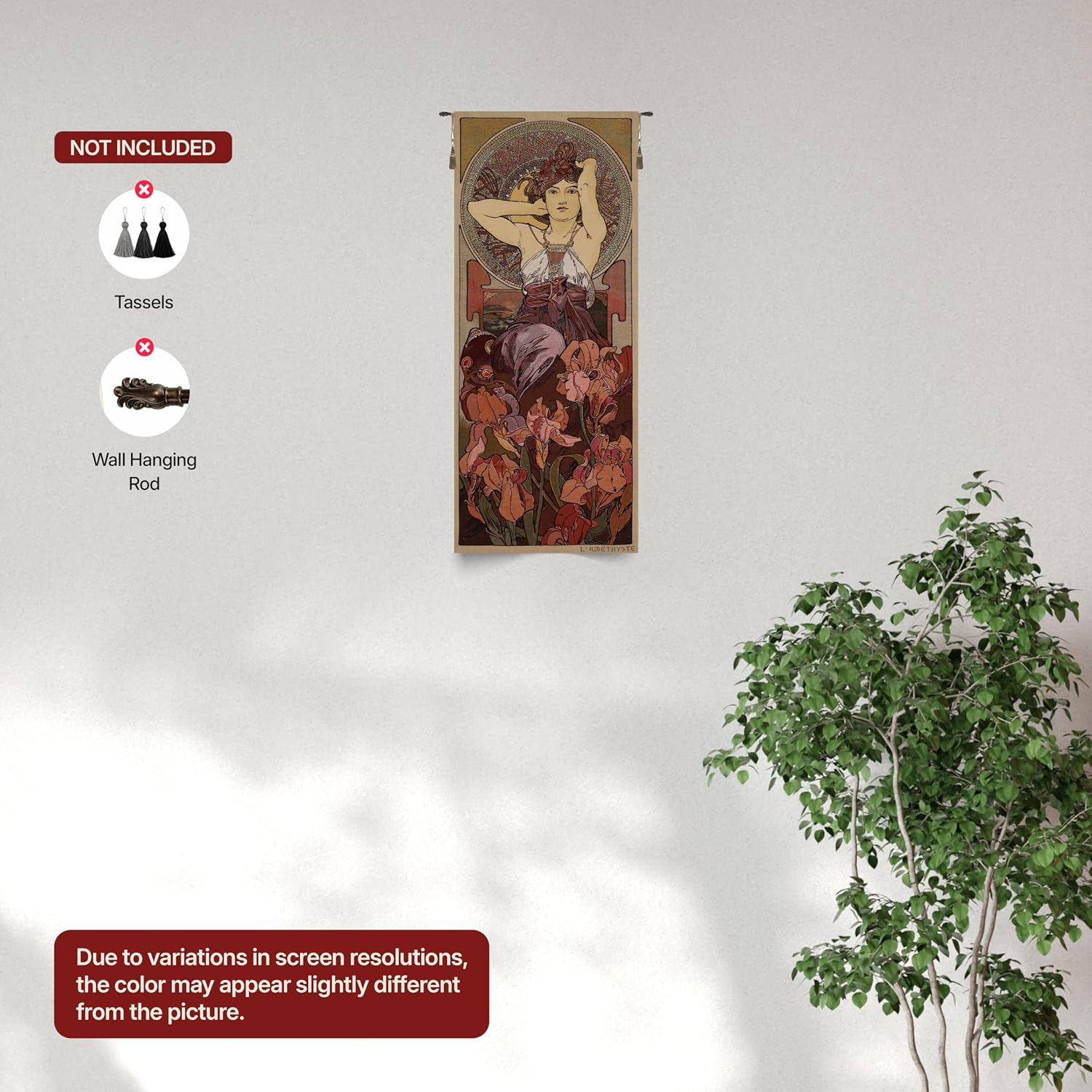 Charlotte Home Furnishings Inc - Mucha Topaze Stone Belgian Premium Tapestry Wall Hanging | 44x18 in Viscose Polyester Blend Boho Vintage Woven Wall Tapestry for Home & Wall Art by Alphonse Mucha