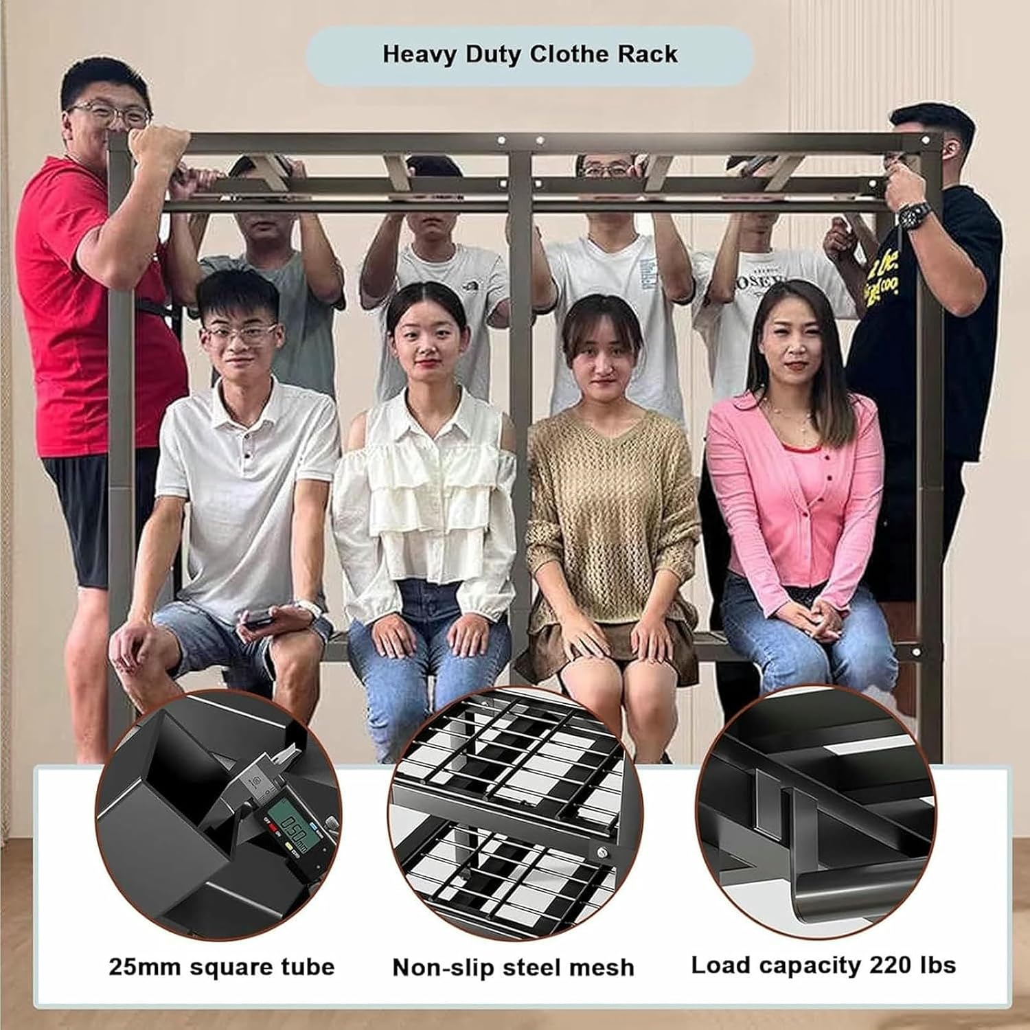 Metal Wardrobe Rack - Heavy Duty Foldable Wardrobe Closet with Cover 1200lbs Garment Rack for Hanging Clothes Covered Clothing Coat Storage Organizer