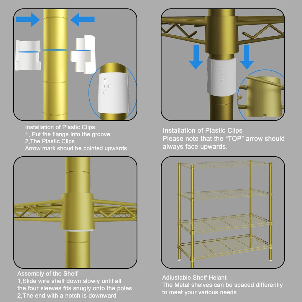 XIOFIO 6 Tiers Heavy Duty Garment Rack,Clothing Storage Organizer, Metal Clothing Rack,Clothing Rack with Hanging Rod,Adjustable Shelf and Fixed Baskets,60.7'L x 15.7'W x 70.5'H Max Load 720LBS,Gold