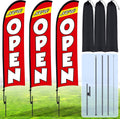 Buryeah 3 Sets Now Open Feather Flag Pole Kit 15 ft for Business Advertising Open Flag Banner Sign with Pole Kit Ground Stake and Portable Bag for Outside Ground