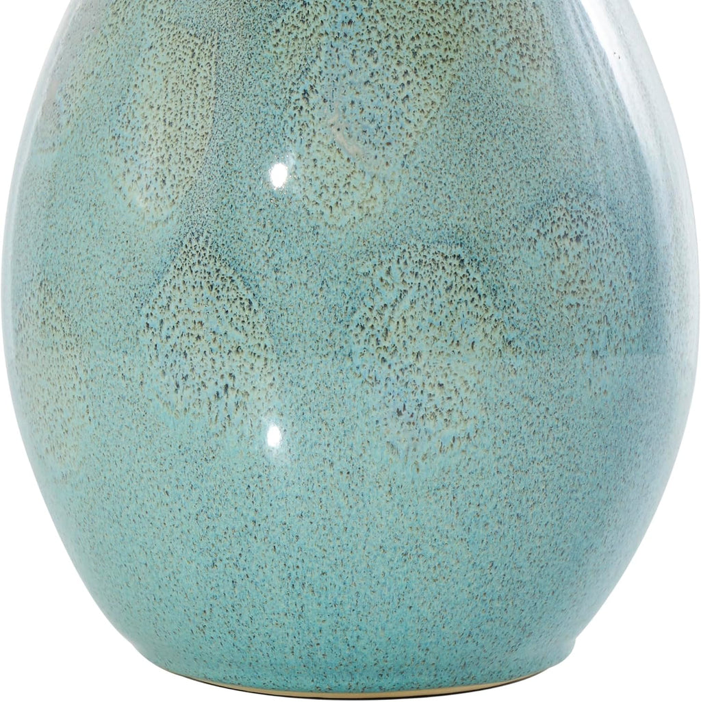 Deco 79 Ceramic Room Table Lamp Abstract Textured Accent Lamp with Drum Shade, set of 2 Lamp 8' x 8' x 32', Teal