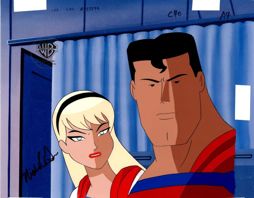 Superman The Animated Series Production Animation Cel With Supergirl and Superman - DC Warner Brothers 2000 SIGNED by Nicholle Tom 399