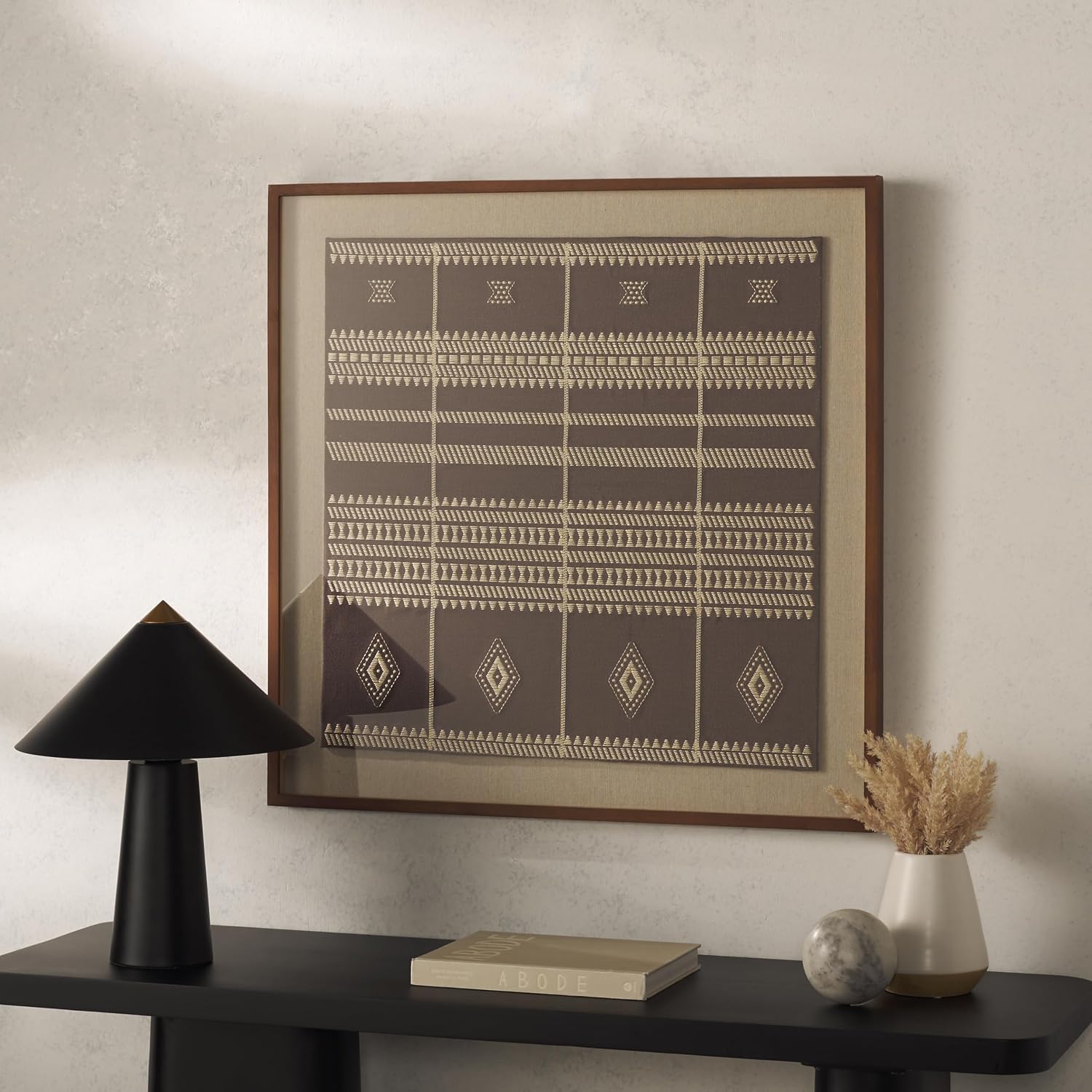 SAFAVIEH Home Collection Zarra Framed Textile Wall Art – 30-Inch Square, Brown Boho Tribal Tapestry, Rustic Accent for Living Room or Bedroom