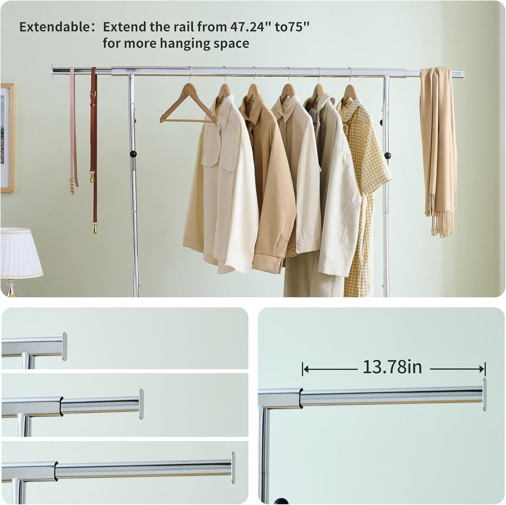 Clothes Rack Heavy Duty Clothing Rack 600LBS Rolling Clothes Racks for Hanging Clothes, Commercial Garment Rack Heavy Duty Clothes Rack Collapsible ＆ Portable Clothing Rack with Wheels
