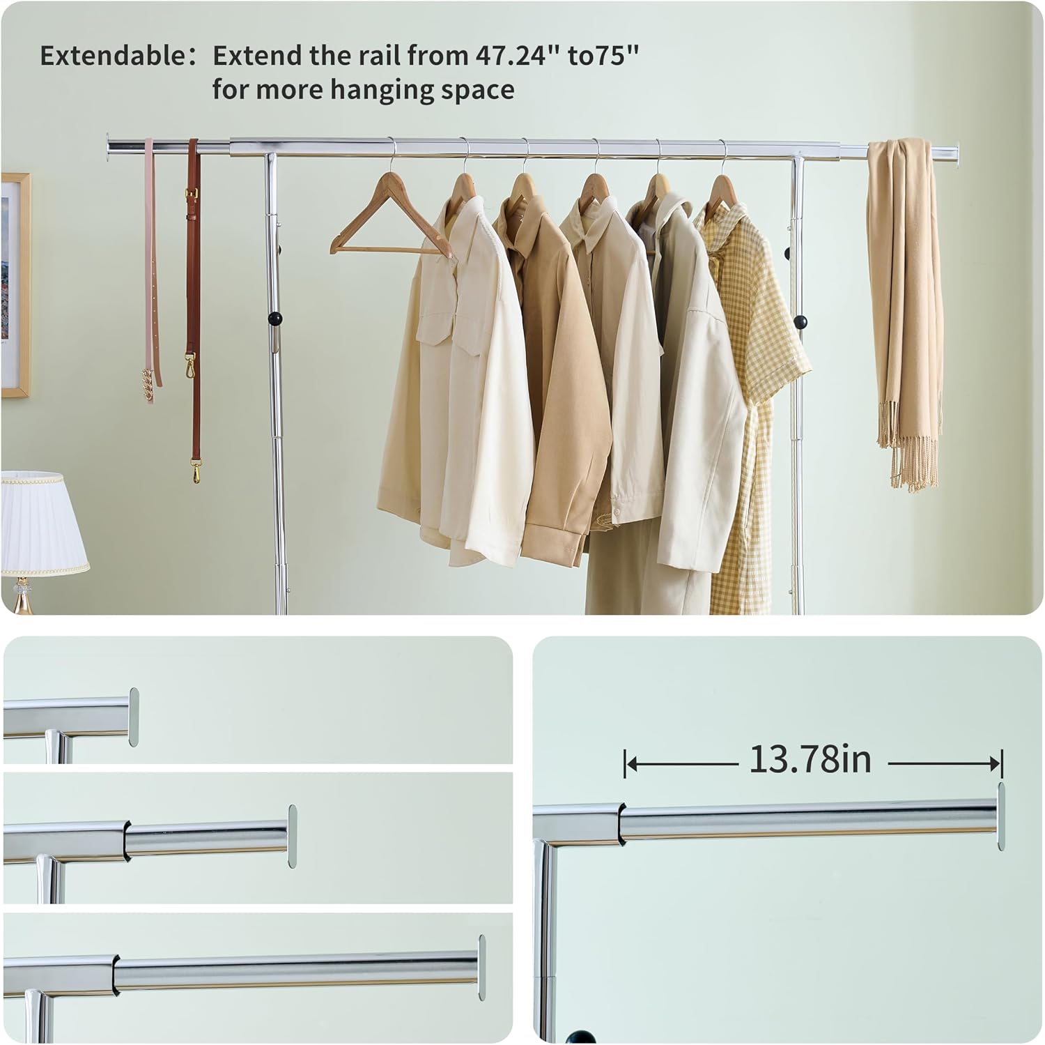Clothes Rack Heavy Duty Clothing Rack 600LBS Rolling Clothes Racks for Hanging Clothes, Commercial Garment Rack Heavy Duty Clothes Rack Collapsible ＆ Portable Clothing Rack with Wheels