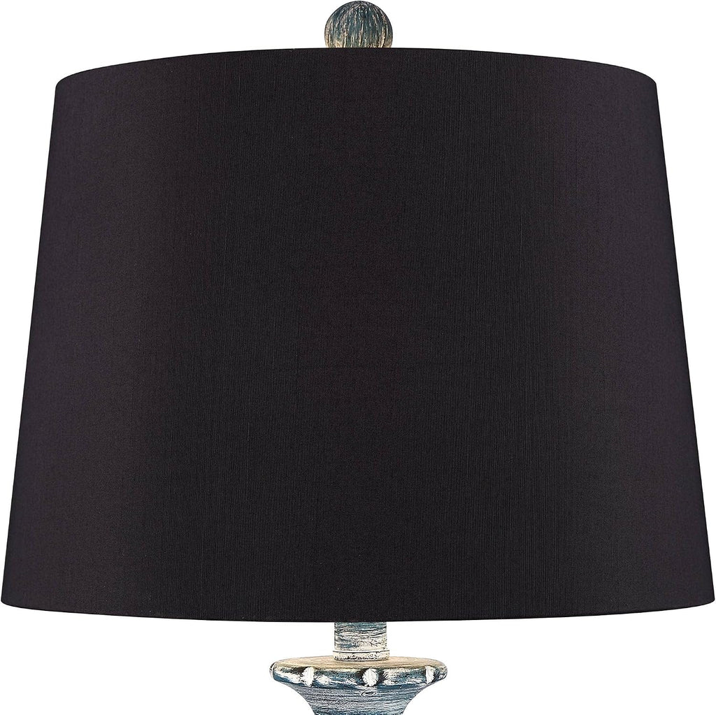 Regency Hill Tanya Country Cottage Traditional Style Table Lamps 26.5' High Set of 2 Blue Wash Resin Black Faux Silk Drum Shade Decor for Living Room Bedroom House Bedside Nightstand Home