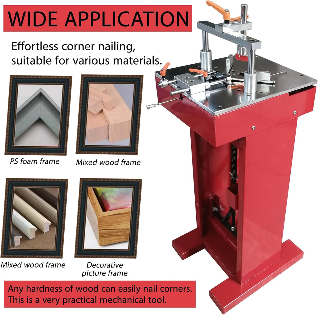 HayWHNKN Manual Picture Framing Machine Iron Foot Pedal V-Nailer, Wood Corner Frame Joiner for Picture Frames 7-15mm V-Nails (Frame Width 6-150mm/Thickness 6-100mm) for Family or Small Workshops