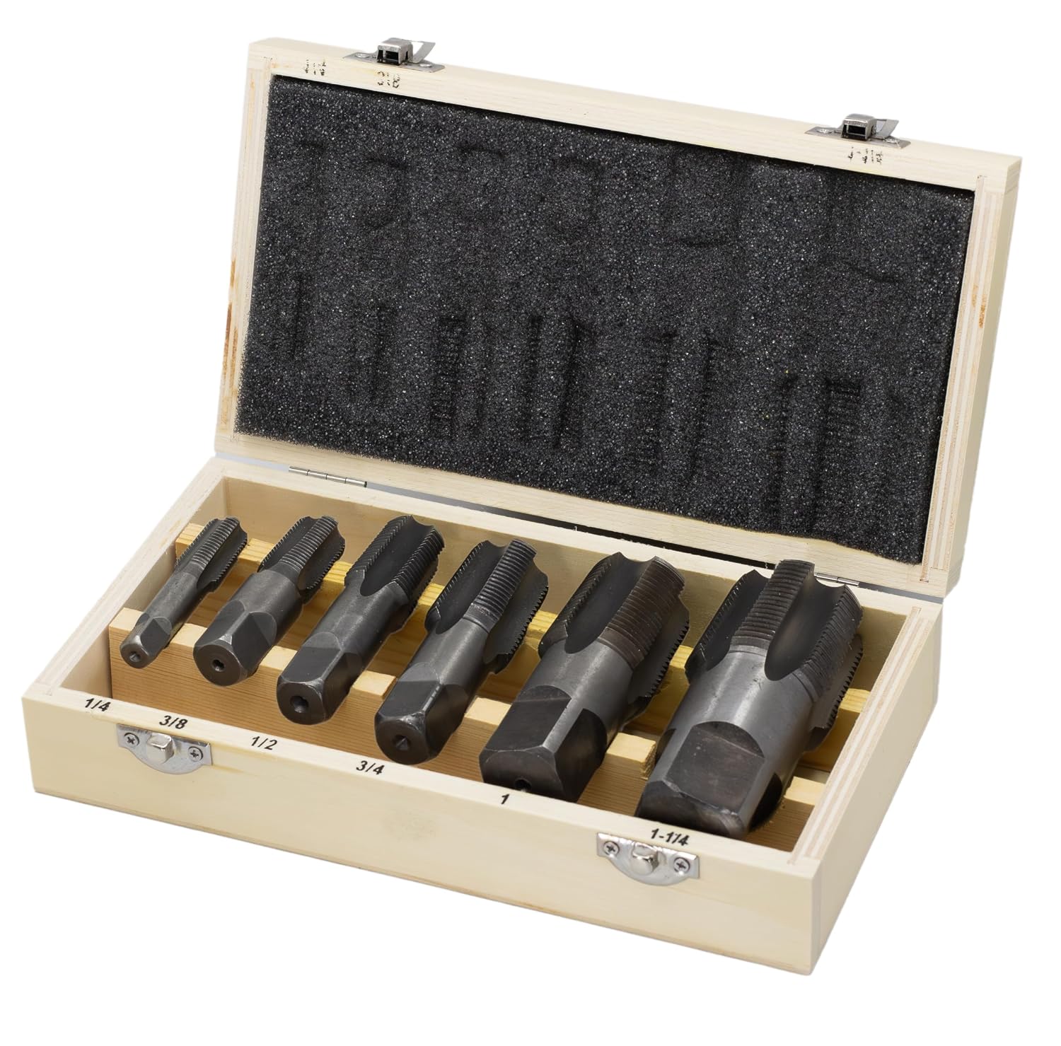 Drill America DWTHS1/4-1-1/4SET 6 Piece NPT Pipe Tap Set in Wooden Case (1/4 ', 3/8 ', 1/2 ', 3/4 ', 1 ' and 1-1/4 '), High Speed Steel, DWT Series,Small