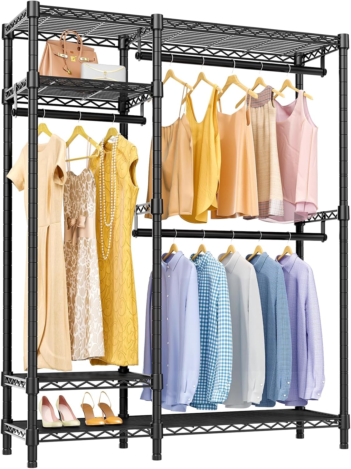 VIPEK Clothes Rack for Hanging Clothes, Heavy Duty Closet Rack with 4 Tiers Wire Shelving & 3 Hanging Rods, Free Standing Closet Wardrobe, 45' Lx16.5 Wx76.4 H, Max Load 700LBS, Black