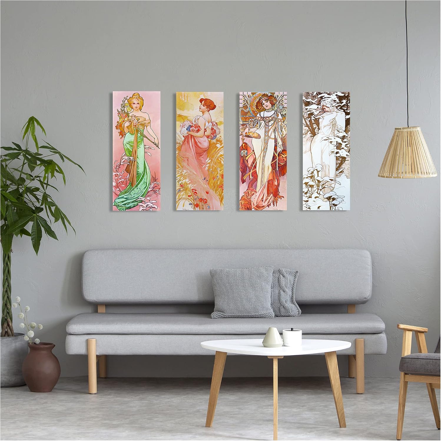 A&T ARTWORK The Seasons 1900 Spring Summer Autumn Winter by Alphonse Mucha 4 Panel wall art for Home Office Decorations Giclee Print On Canvas 30x12inch x4pcs (30x48inch)
