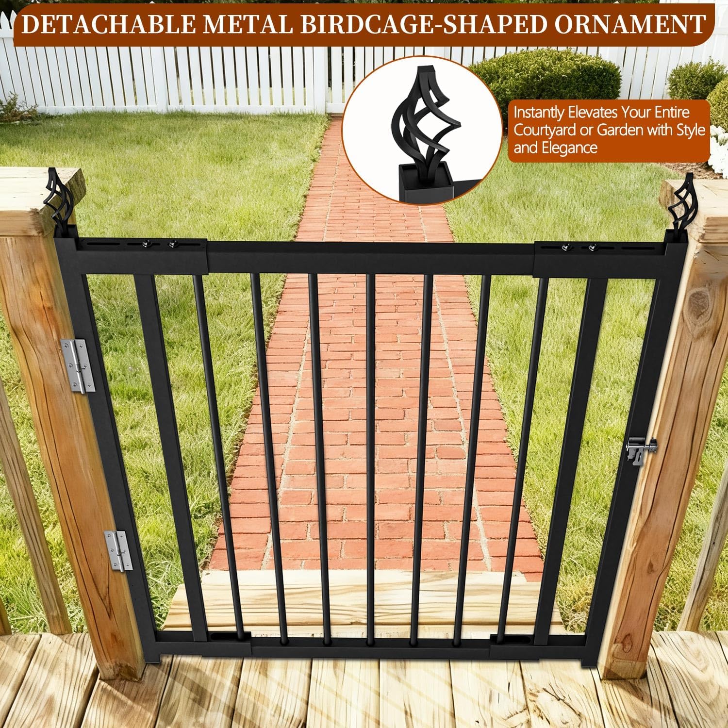 Heavy-Duty Deck Fence Gate Outdoor, No Cutting Required，Upgraded Adjustable 37.4 to 49.2''W x 43''H, Fence Gate, Suitable for Decks, Patios, Gardens, Yards, (with Latch and Auto-Closing Hinge)