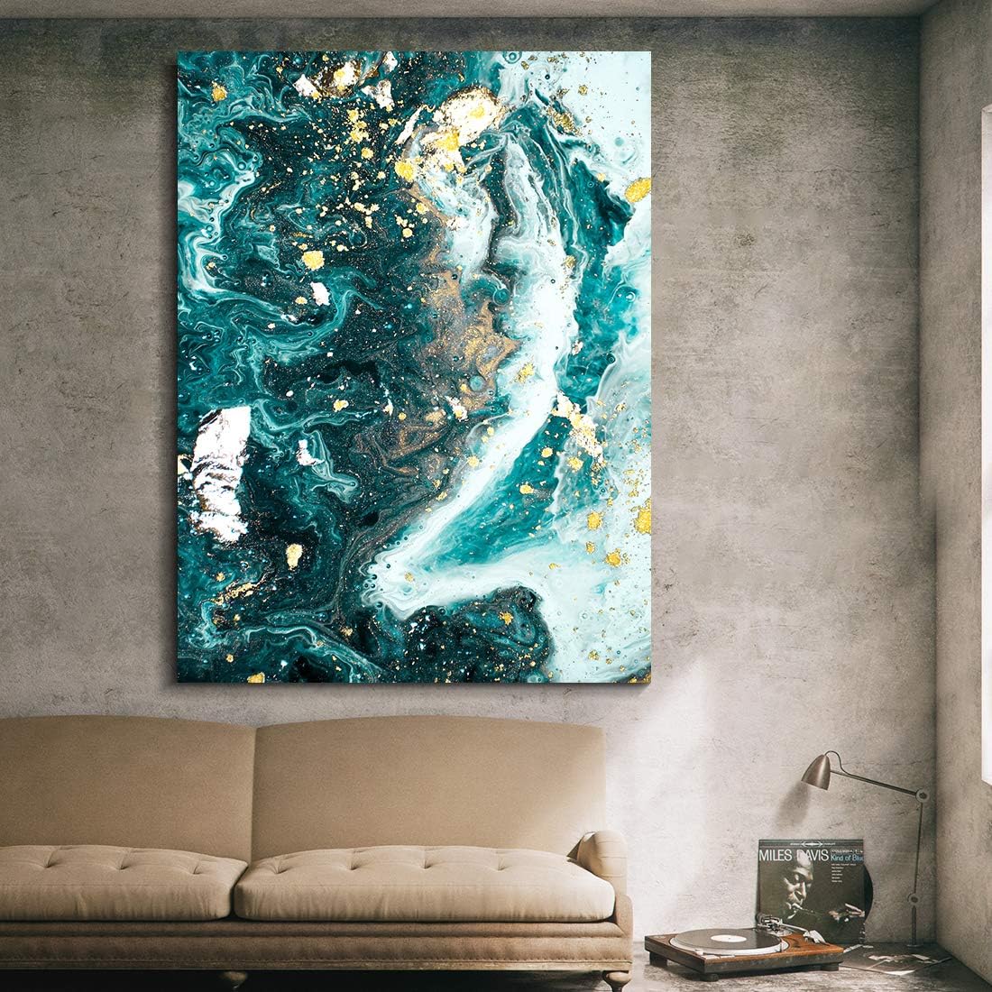 Denzoer Green Ocean and Texture Abstract Wall Art Modern Canvas Prints with Solid Wood Frame Wall Pictures for Home Decoration, Ready to Hang - 36x46 inches
