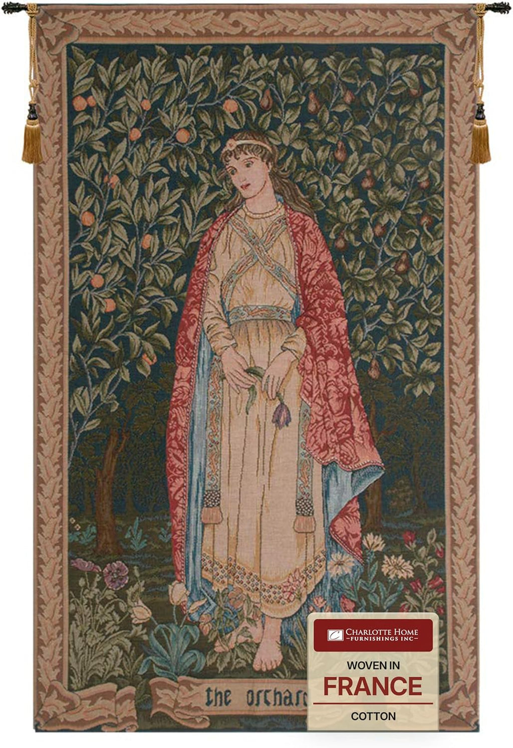 Charlotte Home Furnishings Inc French Boho Tapestry Wall Hanging 48 x 30 in, Orchard Aesthetic Woven Wall Art decor for Living Room Home Decor, European Cotton Jacquard Woven