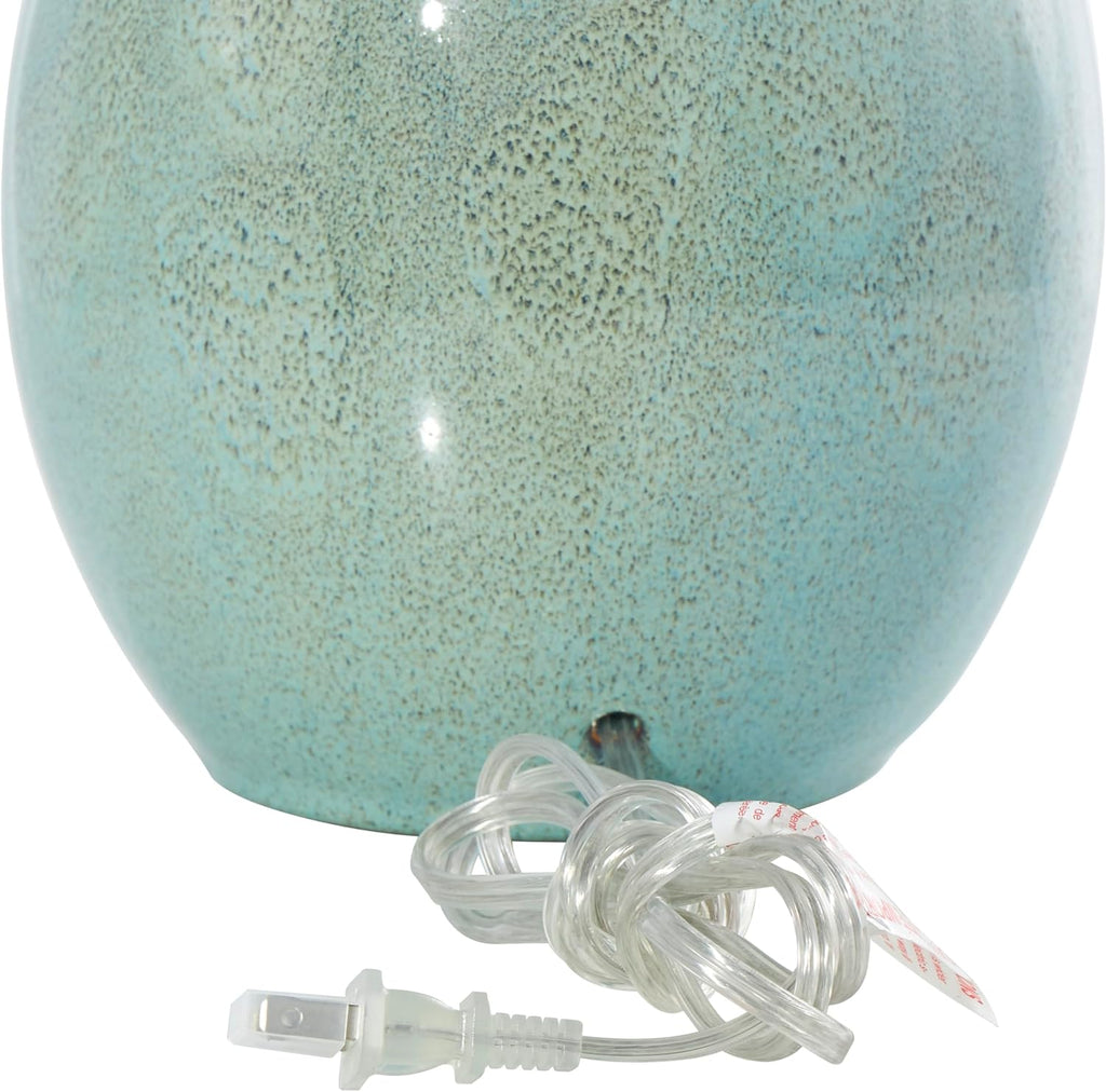Deco 79 Ceramic Room Table Lamp Abstract Textured Accent Lamp with Drum Shade, set of 2 Lamp 8' x 8' x 32', Teal