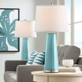 Color + Plus Leo 29 1/2' Tall Modern Coastal End Table Lamps Set of 2 Reflecting Pool Blue Finish Glass Fabric White Shade Living Room Bedroom Bedside Nightstand House Office Family Reading