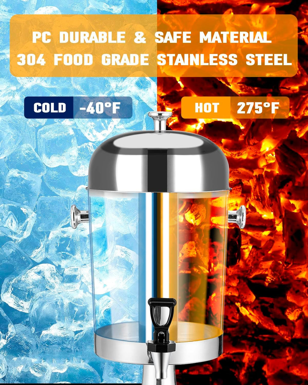 4.4 Gallon Drink Dispenser – Iced Drink Dispenser with Ice Core for Parties and Commercial Beverage Dispenser with Stand Drip Tray for Hot and Cold Beverage Juice Beer Water