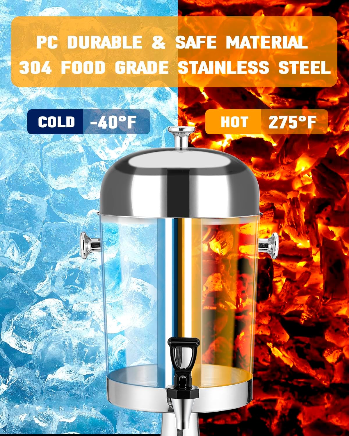 4.4 Gallon Drink Dispenser – Iced Drink Dispenser with Ice Core for Parties and Commercial Beverage Dispenser with Stand Drip Tray for Hot and Cold Beverage Juice Beer Water