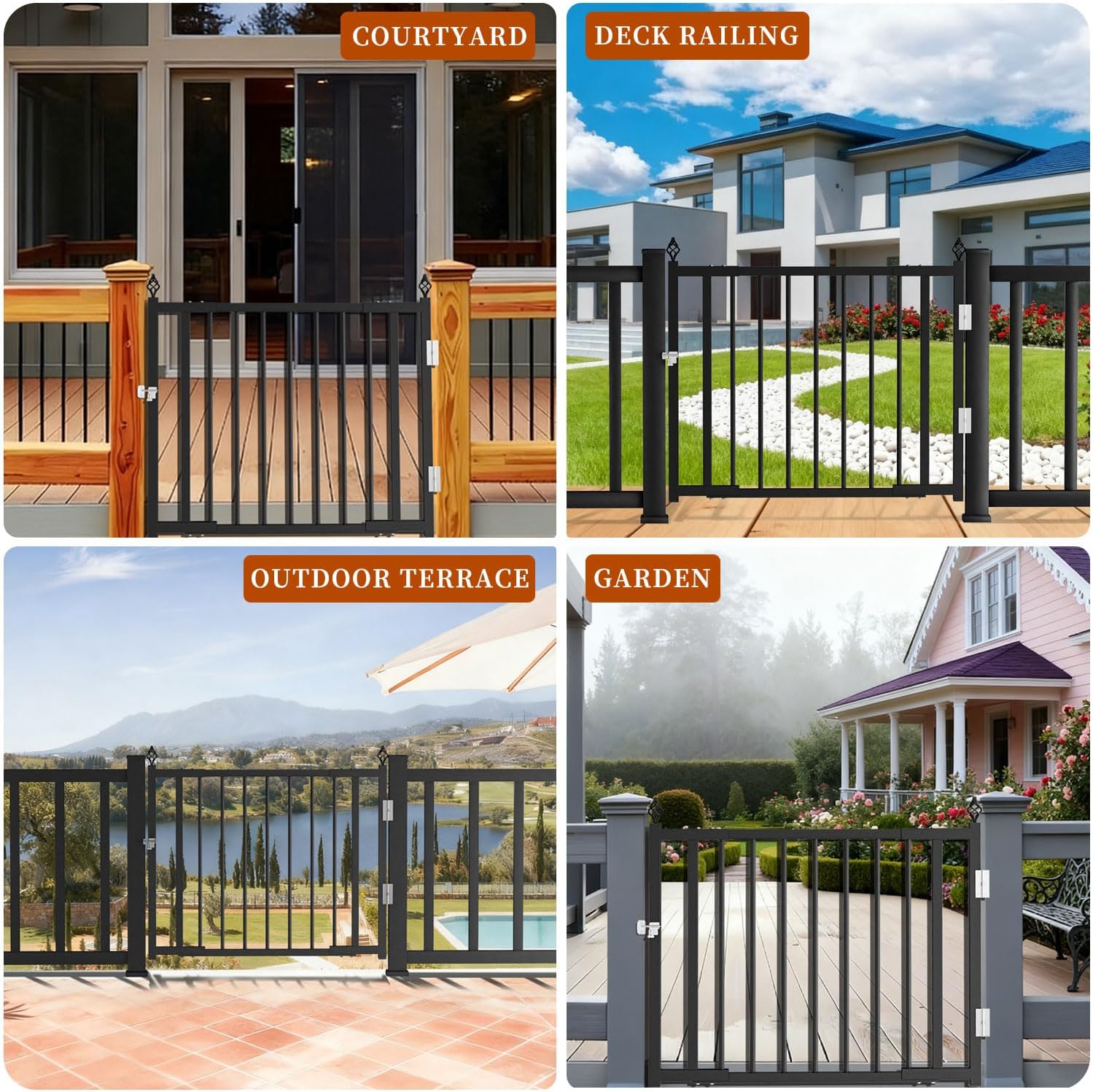 Heavy-Duty Deck Fence Gate Outdoor, No Cutting Required，Upgraded Adjustable 37.4 to 49.2''W x 37''H, Fence Gate, Suitable for Decks, Patios, Gardens, Yards, (with Latch and Auto-Closing Hinge)