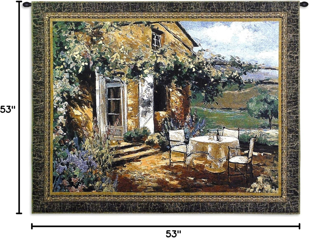 Vineyard Villa | Woven Tapestry Wall Art Hanging | Impressionist Tuscan House with Vibrant Landscape | 100% Cotton USA Size 53x40