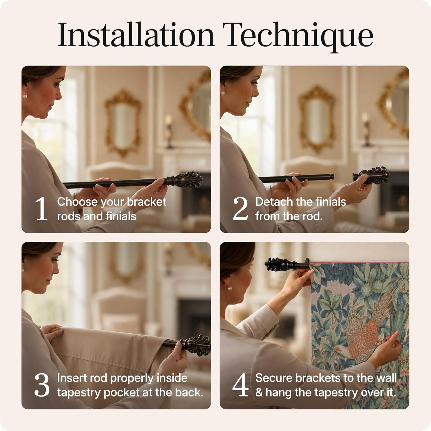 Charlotte Home Furnishings Inc French Boho Tapestry Wall Hanging 29 x 50 in, Pheasant and Doe Aesthetic Woven Wall Art decor for Living Room Home Decor, European Cotton Jacquard Woven