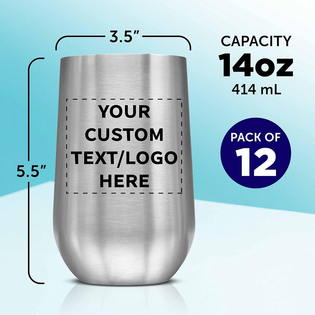 Custom Stainless Steel Mugs with Side Lock Lid Set of 12, Personalized Bulk Pack - Perfect for Coffee, Hot Chocolate, Iced Tea, Soda, Other Hot & Cold Beverages - Silver