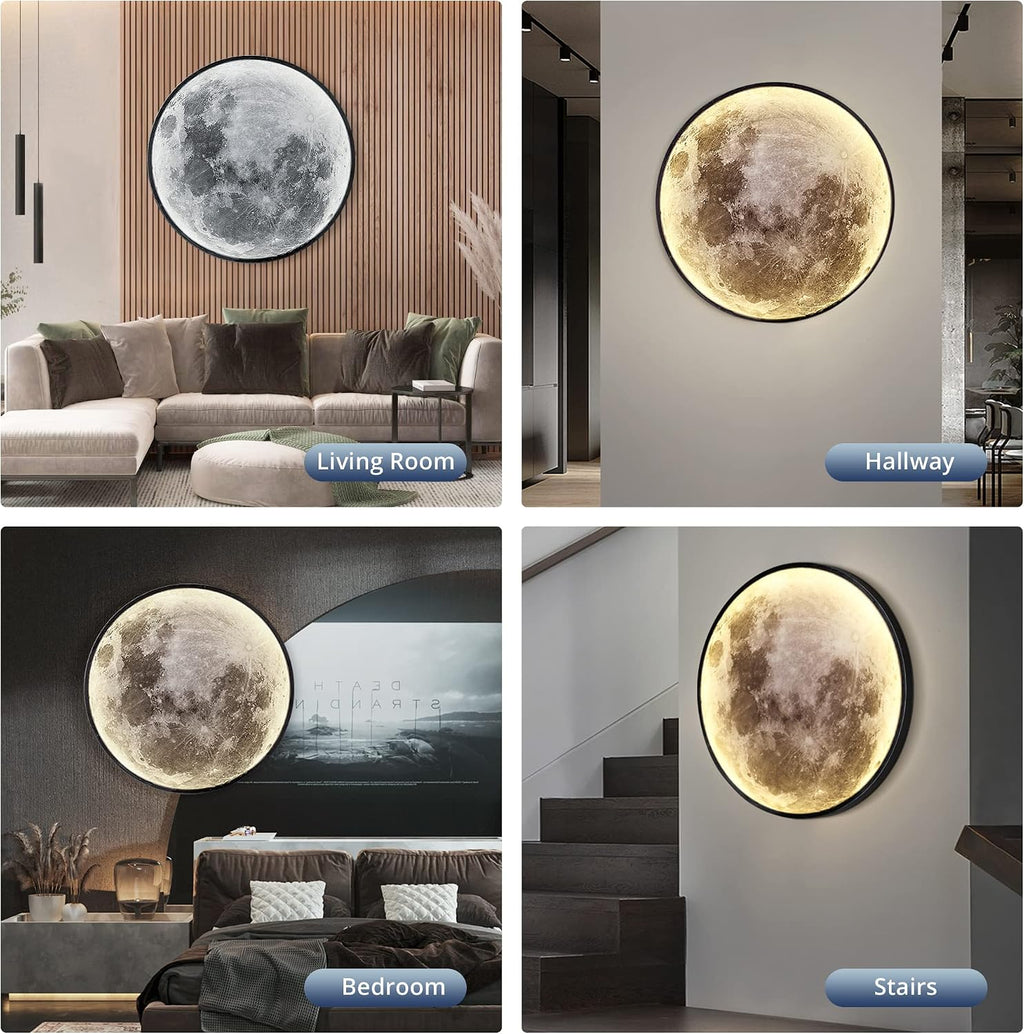Dimmable Moon Wall Light 31.5 inch Wall Lights with Remote Control Plug-in Modern LED Wall Light, 40W Black Wall Lamp Indoor Wallmounted Ceiling Light Fixture for Hallway Bars Cafes KTV