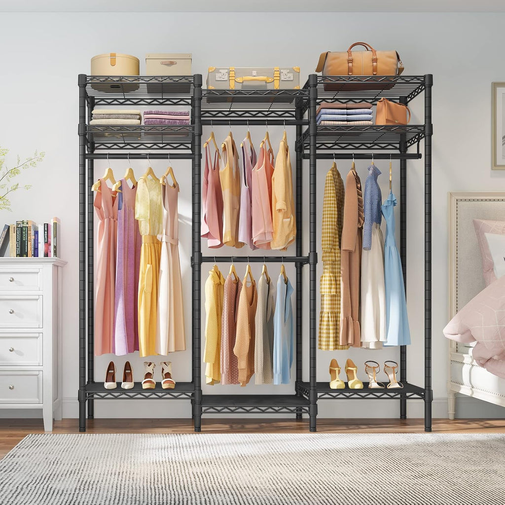 VIPEK V5i Garment Rack Bedroom Armoires Freestanding Closet Organizer, Portable Wardrobe Closet Heavy Duty Clothing Rack with 8 Adjustable Shelves & 4 Hang Rods, 56.7' Lx15.7 Wx76.4 H, Black (Medium)